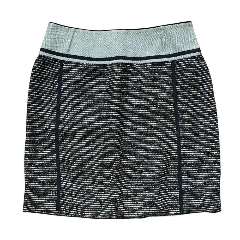 Lida Baday Tweed Cotton Wool Mohair Mini Pencil Skirt Career Beige Black Size 10